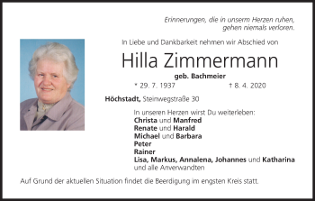 Anzeige von Hilla Zimmermann von MGO