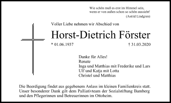 Anzeige von Horst-Dietrich Förster von MGO