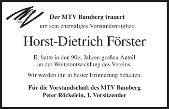 Anzeige von Horst-Dietrich Förster von MGO