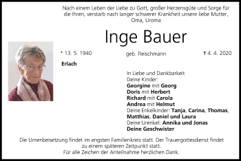 Anzeige von Inge Bauer von MGO