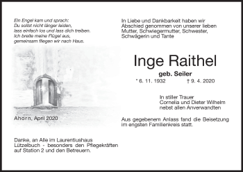 Anzeige von Inge Raithel von MGO