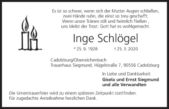 Anzeige von Inge Schlögel von MGO