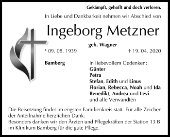 Anzeige von Ingeborg Metzner von MGO