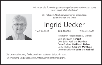 Anzeige von Ingrid Uecker von MGO