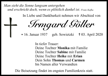 Anzeige von Irmgard Göller von MGO