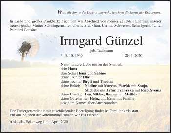Anzeige von Irmgard Günzel von MGO