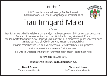 Anzeige von Irmgard Maier von MGO