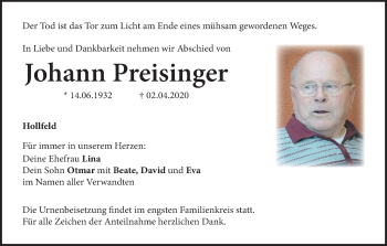 Anzeige von Johann Preisinger von MGO