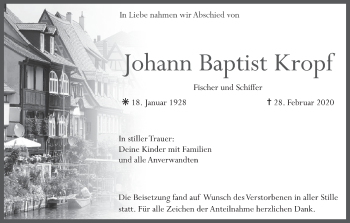 Anzeige von Johann Baptist Kropf von MGO