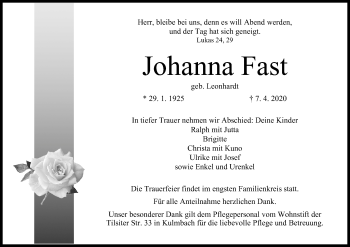 Anzeige von Johanna Fast von MGO