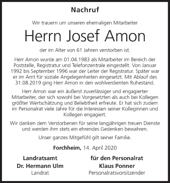Anzeige von Josef Amon von MGO
