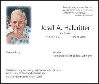 Anzeige von Josef A. Halbritter von MGO