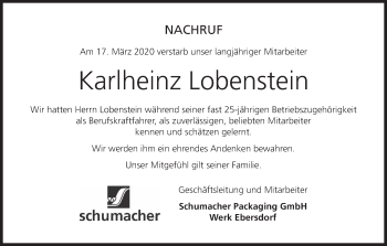 Anzeige von Karlheinz Lobenstein von MGO