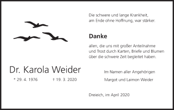 Anzeige von Karola Weider von MGO