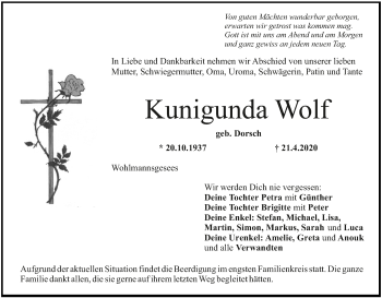 Anzeige von Kunigunda Wolf von MGO