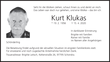 Anzeige von Kurt Klukas von MGO