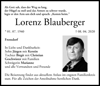 Anzeige von Lorenz Blauberger von MGO