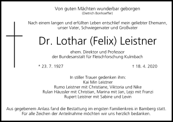 Anzeige von Lothar Leistner von MGO