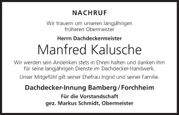 Anzeige von Manfred Kalusche von MGO