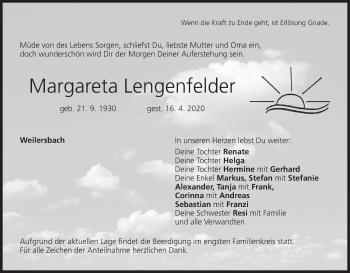Anzeige von Margareta Lengenfelder von MGO