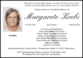 Anzeige von Margarete krebs von MGO