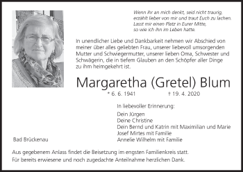 Anzeige von Margarethe Blum von MGO