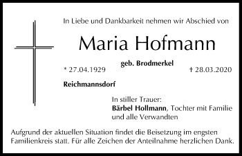 Anzeige von Maria Hofmann von MGO