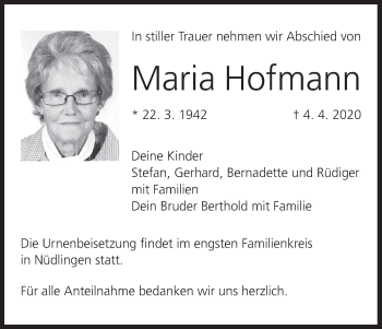 Anzeige von Maria Hofmann von MGO