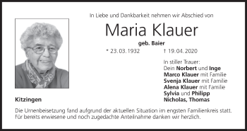 Anzeige von Maria Klauer von MGO