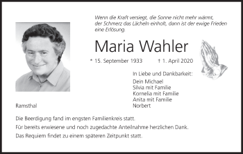 Anzeige von Maria Wahler von MGO