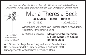 Anzeige von Maria Theresia Beck von MGO