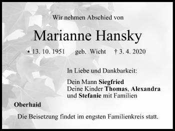 Anzeige von Marianne Hansky von MGO