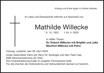 Anzeige von Mathilde Willecke von MGO