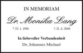 Anzeige von Monika Lang von MGO