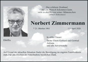 Anzeige von Norbert Zimmermann von MGO