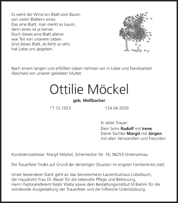 Anzeige von Ottilie Möckel von MGO