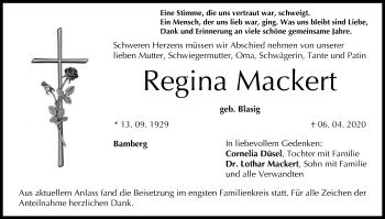 Anzeige von Regina Mackert von MGO