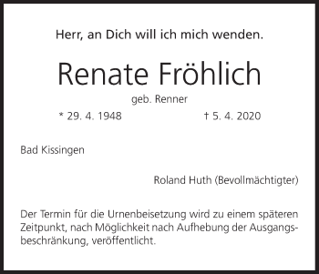 Anzeige von Renate Fröhlich von MGO