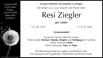 Anzeige von Resi Ziegler von MGO