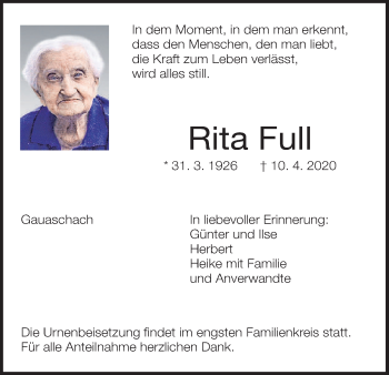 Anzeige von Rita Full von MGO