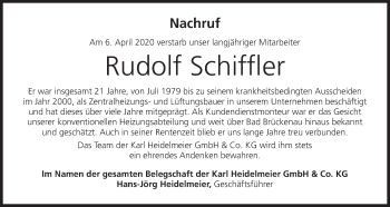 Anzeige von Rudolf Schiffler von MGO