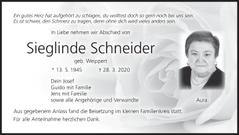 Anzeige von Sieglinde Schneider von MGO