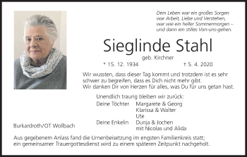 Anzeige von Sieglinde Stahl von MGO