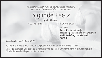Anzeige von Siglinde Peetz von MGO