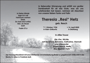 Anzeige von Theresia Hetz von MGO
