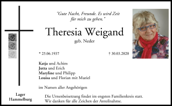 Anzeige von Theresia Weigand von MGO