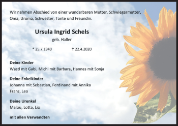Anzeige von Ursula Ingrid Schels von MGO