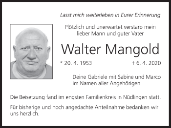 Anzeige von Walter Mangold von MGO