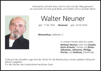 Anzeige von Walter Neuner von MGO