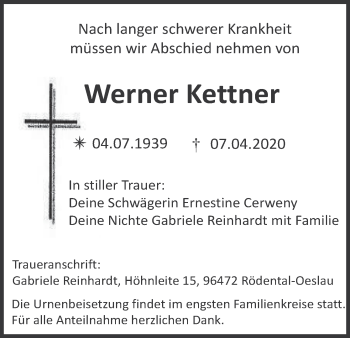 Anzeige von Werner Kettner von MGO